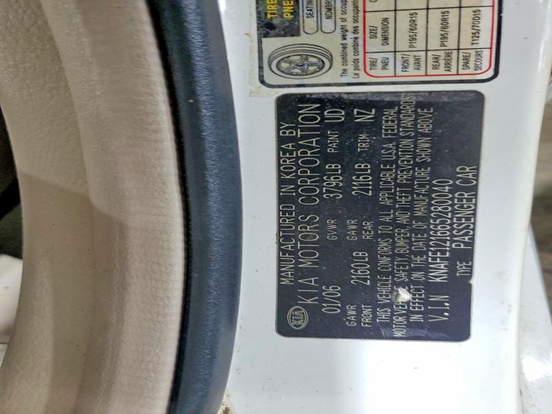 Aukcja sprzedaży 2006 Kia Spectra, vin: KNAFE121665280040, numer aukcji: 54921226