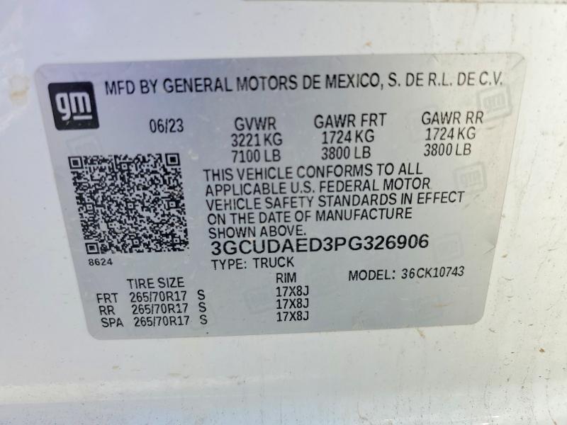 Продажа на аукционе авто 2023 Chevrolet 1500 Silverado, vin: 3GCUDAED3PG326906, номер лота: 55084696