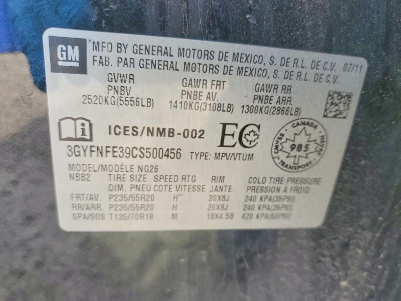 52208086 :رقم المزاد ، 3GYFNFE39CS500456 vin ، 2012 Cadillac Srx مزاد بيع