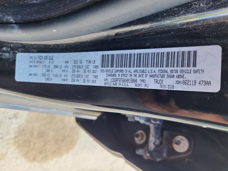 Продажа на аукционе авто 2019 Ram 1500, vin: 1C6SRFBT6KN915800, номер лота: 53532816