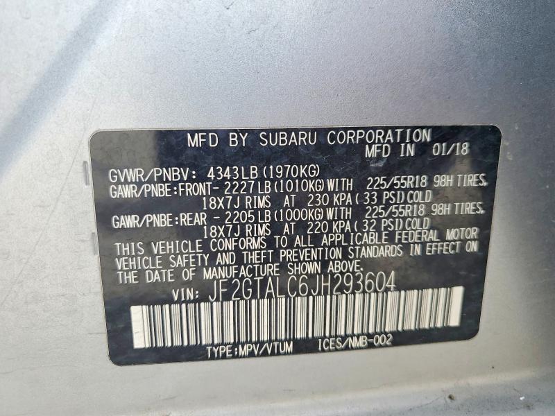 Aukcja sprzedaży 2018 Subaru Crosstrek, vin: JF2GTALC6JH293604, numer aukcji: 53194986