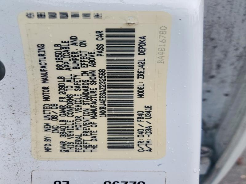 54916696 :رقم المزاد ، 1NXBU4EE8AZ232568 vin ، 2010 Toyota Corolla مزاد بيع