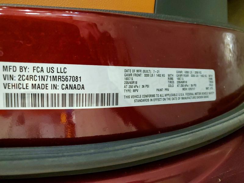 2021 Chrysler Pacifica მანქანა იყიდება აუქციონზე, vin: 2C4RC1N71MR567081, აუქციონის ნომერი: 54043856