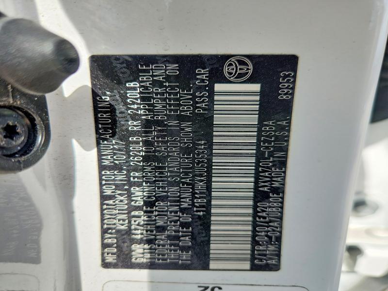 54394046 :رقم المزاد ، 4T1B11HKXJU535344 vin ، 2018 Toyota Camry مزاد بيع