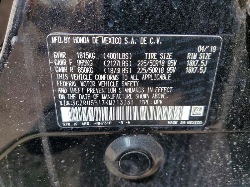 55639256 :رقم المزاد ، 3CZRU5H17KM713333 vin ، 2019 Honda Hr-v مزاد بيع