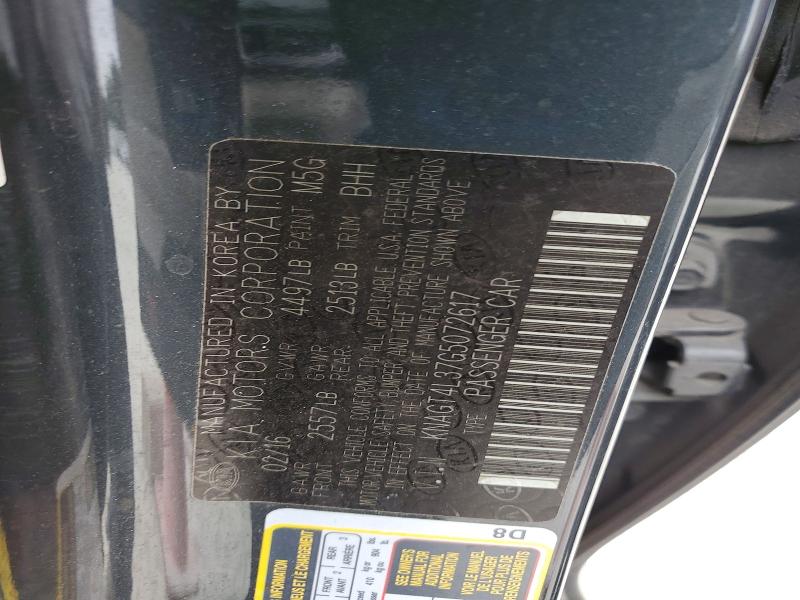Aukcja sprzedaży 2016 Kia Optima, vin: KNAGT4L37G5072617, numer aukcji: 53381456