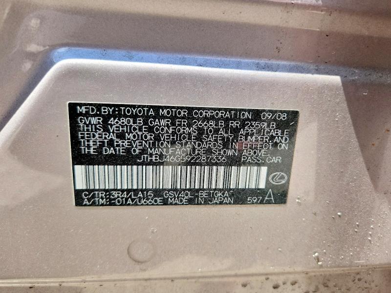 53171256 :رقم المزاد ، JTHBJ46G592287336 vin ، 2009 Lexus Es مزاد بيع