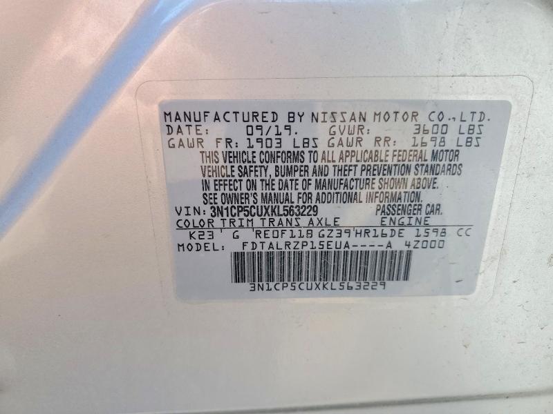 2019 Nissan Kicks მანქანა იყიდება აუქციონზე, vin: 3N1CP5CUXKL563229, აუქციონის ნომერი: 53293036