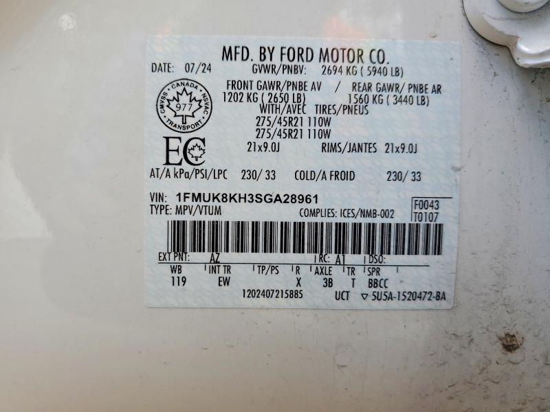 2025 Ford Explorer მანქანა იყიდება აუქციონზე, vin: 1FMUK8KH3SGA28961, აუქციონის ნომერი: 55073186