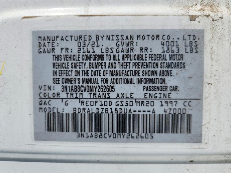 53917026 :رقم المزاد ، 3N1AB8CV0MY262605 vin ، 2021 Nissan Sentra مزاد بيع
