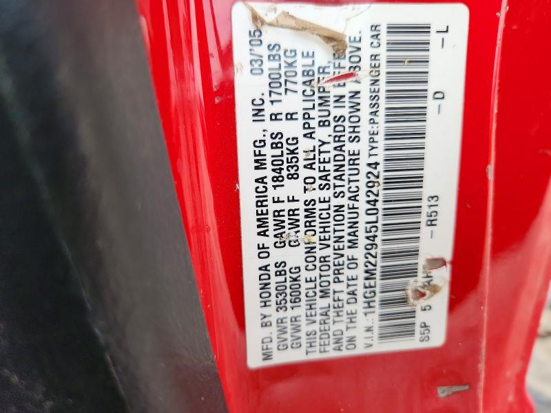 52926286 :رقم المزاد ، 1HGEM22945L042924 vin ، 2005 Honda Civic مزاد بيع