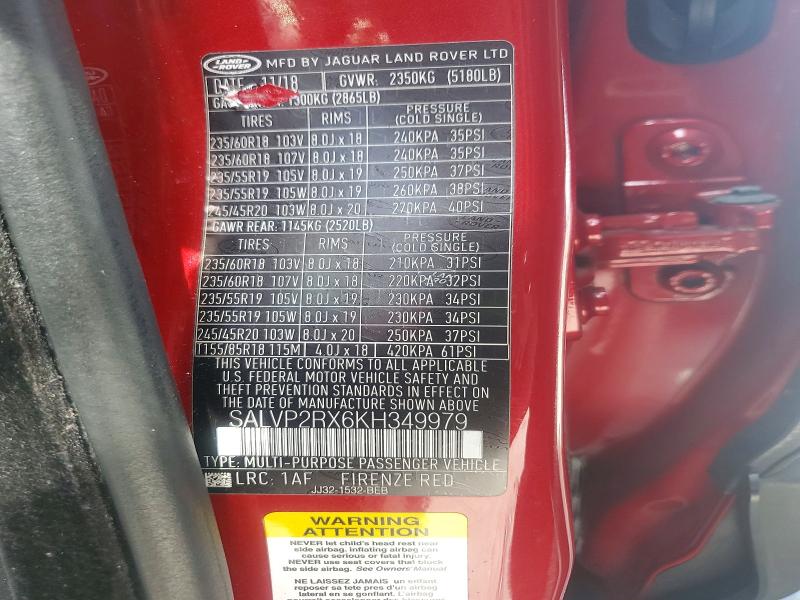Aukcja sprzedaży 2019 Land Rover Range Rover Evoque, vin: SALVP2RX6KH349979, numer aukcji: 55489766