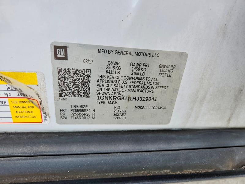 Продаж на аукціоні авто 2017 Chevrolet Traverse, vin: 1GNKRGKD1HJ319041, номер лоту: 53174906