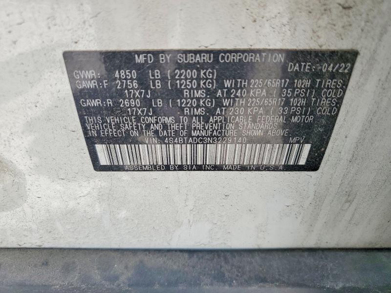 Продажа на аукционе авто 2022 Subaru Outback, vin: 4S4BTADC3N3229140, номер лота: 54237146