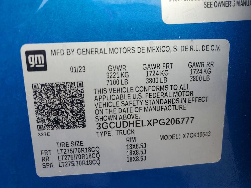 2023 Chevrolet Silverado მანქანა იყიდება აუქციონზე, vin: 3GCUDHELXPG206777, აუქციონის ნომერი: 53226056