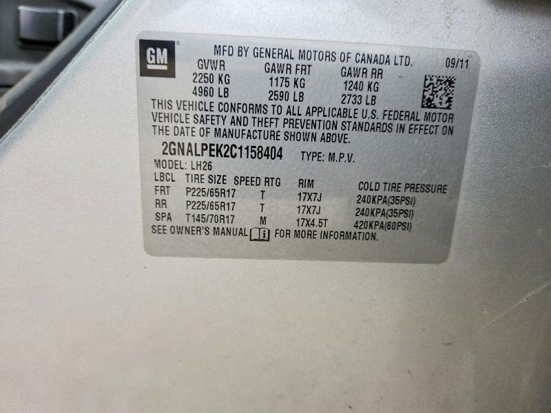 Aukcja sprzedaży 2012 Chevrolet Equinox, vin: 2GNALPEK2C1158404, numer aukcji: 53587476