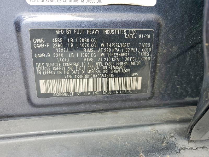 54996116 :رقم المزاد ، 4S4BRBKC8A3354636 vin ، 2010 Subaru Outback مزاد بيع
