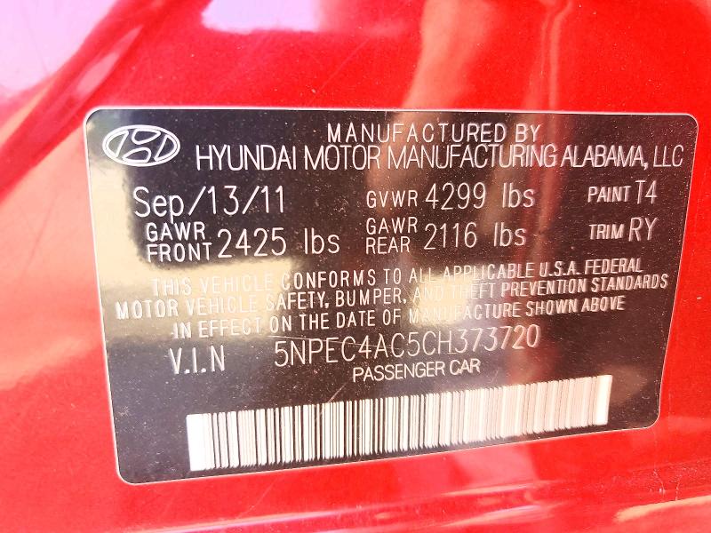 Продажа на аукционе авто 2012 Hyundai Sonata, vin: 5NPEC4AC5CH373720, номер лота: 52203576