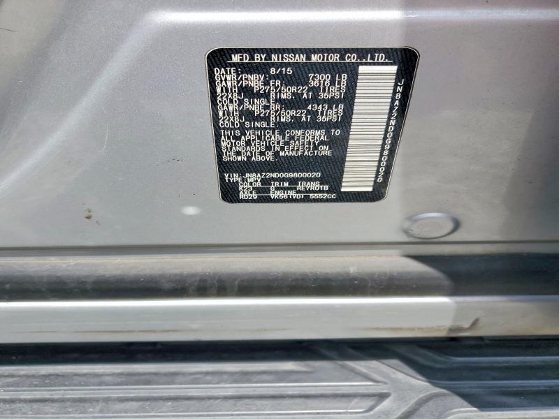 52318476 :رقم المزاد ، JN8AZ2ND0G9800020 vin ، 2016 Infiniti Qx80 مزاد بيع