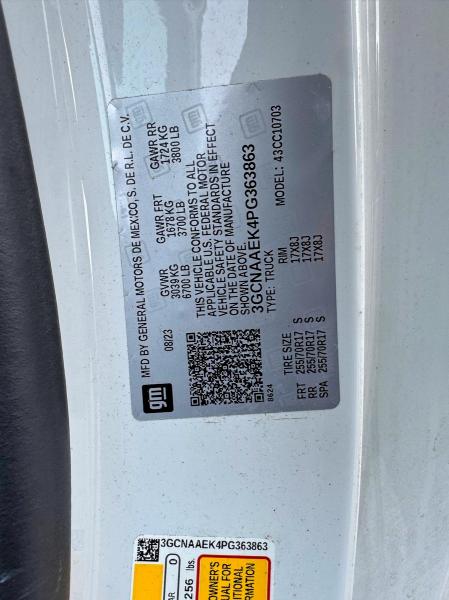 Продажа на аукционе авто 2023 Chevrolet Silverado, vin: 3GCNAAEK4PG363863, номер лота: 54561786