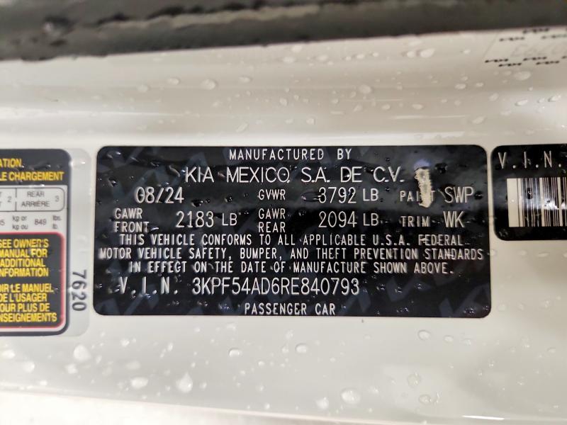 52244716 :رقم المزاد ، 3KPF54AD6RE840793 vin ، 2024 Kia Forte مزاد بيع
