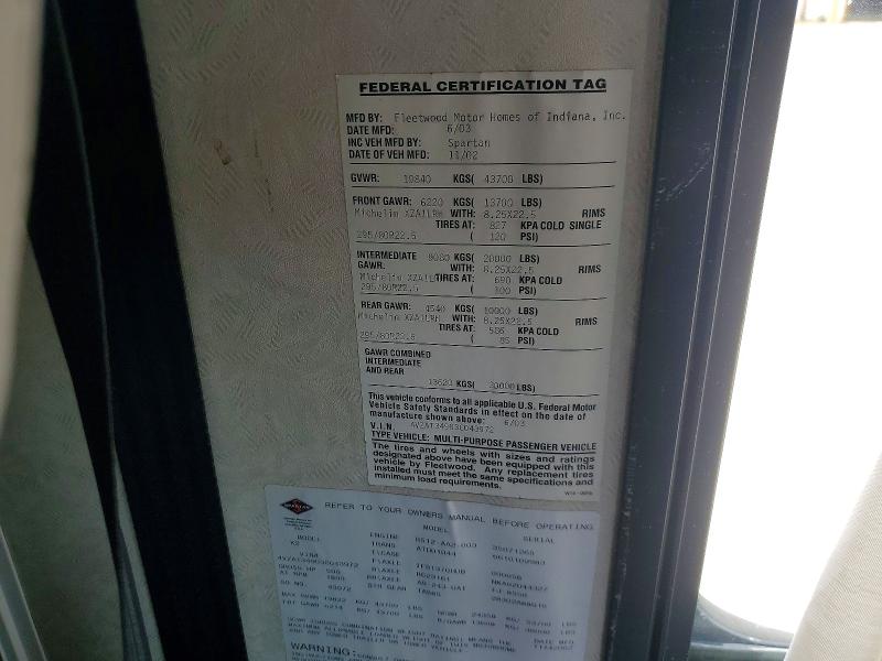 2003 Fleetwood Rv Recreational Vehicle (rv) მანქანა იყიდება აუქციონზე, vin: 4VZAT34903C043972, აუქციონის ნომერი: 53141186