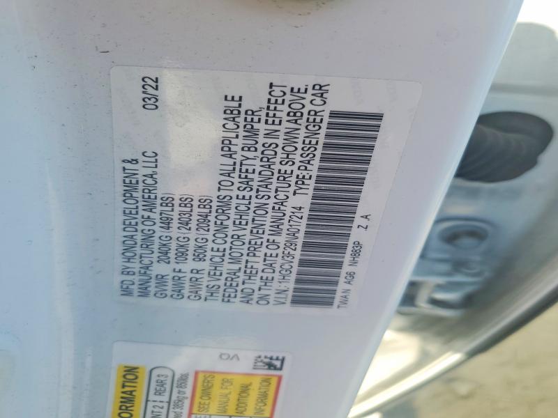 Aukcja sprzedaży 2022 Honda Accord, vin: 1HGCV3F29NA017214, numer aukcji: 52068836