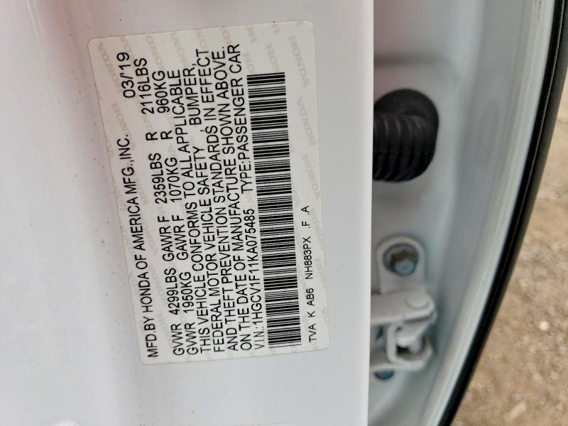 Продаж на аукціоні авто 2019 Honda Accord, vin: 1HGCV1F11KA075485, номер лоту: 55014906