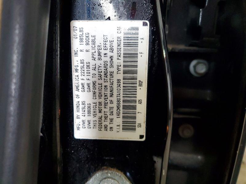 Aukcja sprzedaży 2007 Honda Accord, vin: 1HGCM56807A103498, numer aukcji: 54664166
