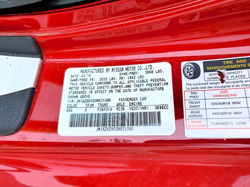 Auction sale of the 2016 Nissan 370z, vin: JN1AZ4EH2GM931086, lot number: 51478246
