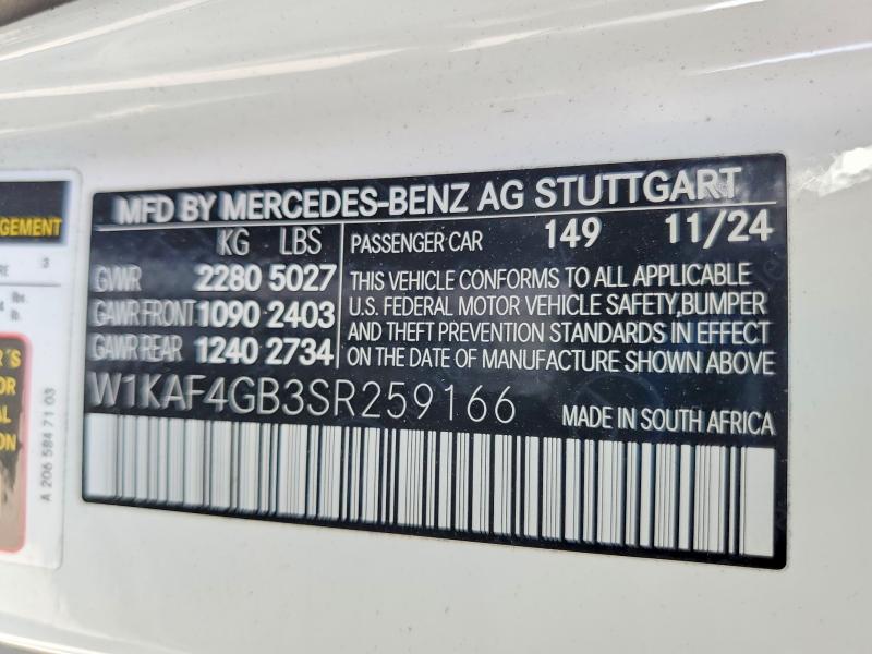 Aukcja sprzedaży 2025 Mercedes-benz C, vin: W1KAF4GB3SR259166, numer aukcji: 53618126