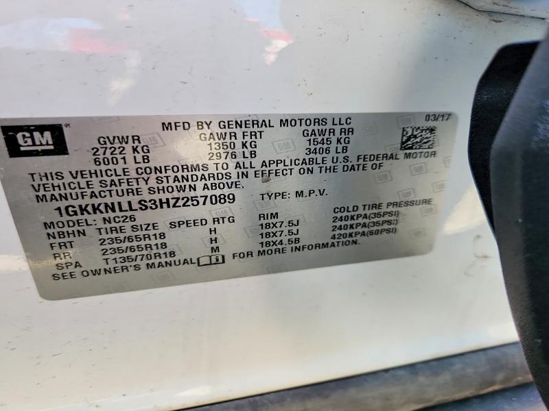 52842846 :رقم المزاد ، 1GKKNLLS3HZ257089 vin ، 2017 Gmc Acadia مزاد بيع