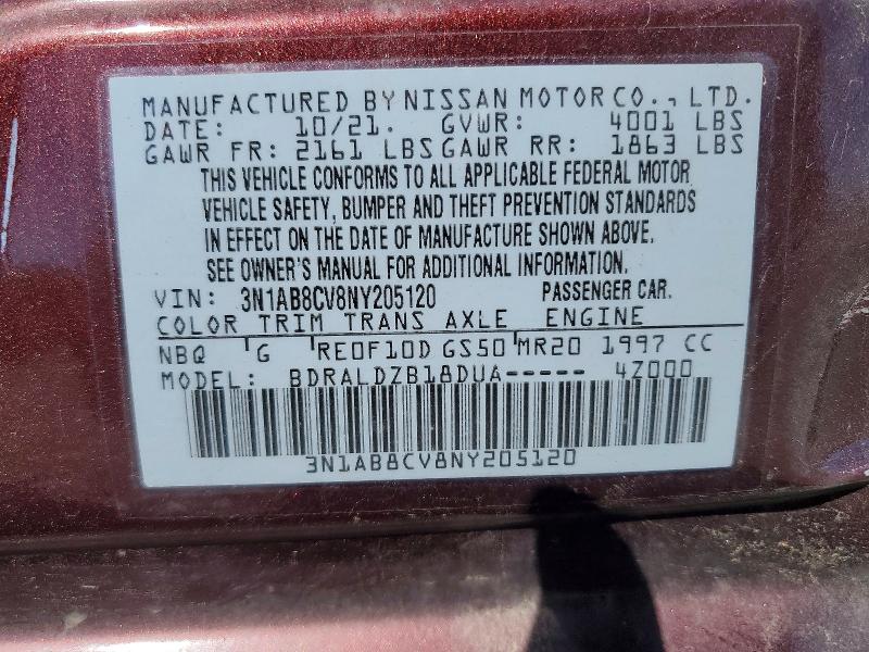 54725206 :رقم المزاد ، 3N1AB8CV8NY205120 vin ، 2022 Nissan Sentra مزاد بيع