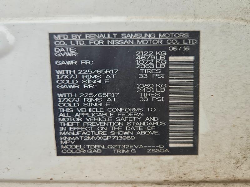 54271316 :رقم المزاد ، KNMAT2MVXGP713969 vin ، 2016 Nissan Rogue مزاد بيع