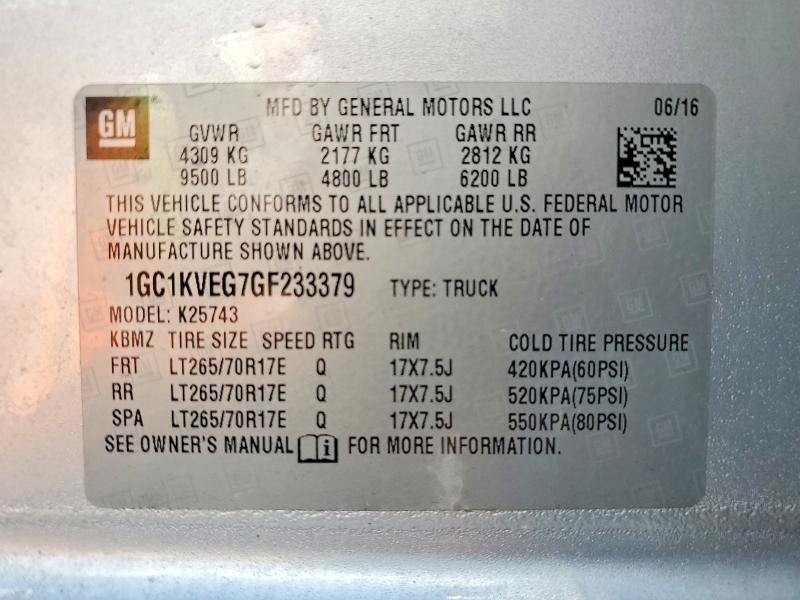 Продажа на аукционе авто 2016 Chevrolet Silverado, vin: 1GC1KVEG7GF233379, номер лота: 53704166