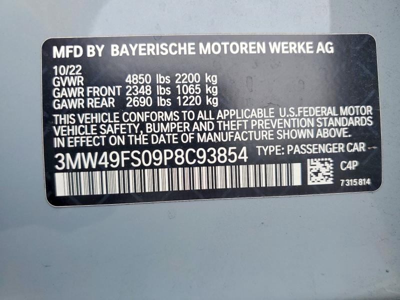 2023 Bmw M340i მანქანა იყიდება აუქციონზე, vin: 3MW49FS09P8C93854, აუქციონის ნომერი: 52075766