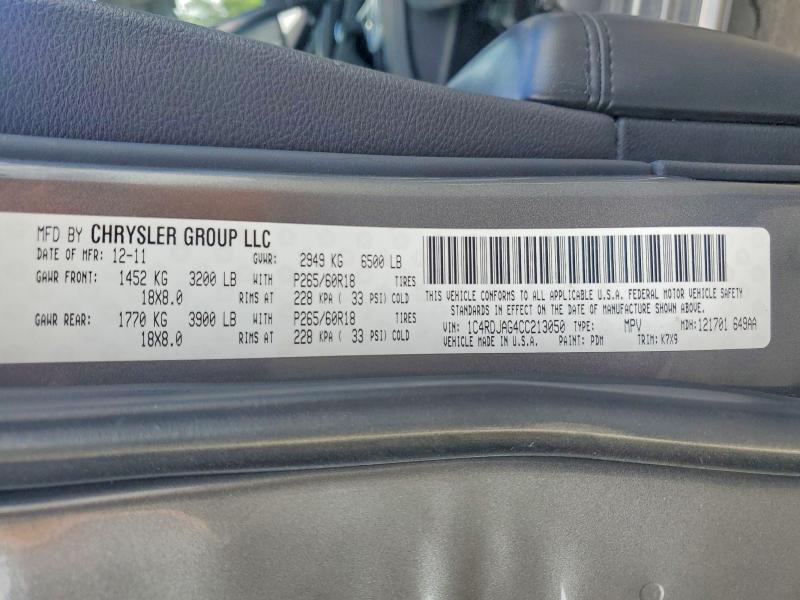 55117456 :رقم المزاد ، 1C4RDJAG4CC213050 vin ، 2012 Dodge Durango مزاد بيع
