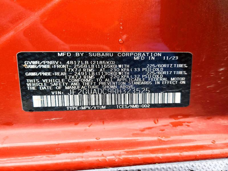 Aukcja sprzedaży 2024 Subaru Crosstrek, vin: JF2GUADC9RH323525, numer aukcji: 52209866