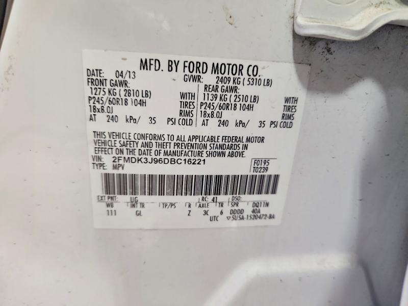 2013 Ford Edge მანქანა იყიდება აუქციონზე, vin: 2FMDK3J96DBC16221, აუქციონის ნომერი: 54963616