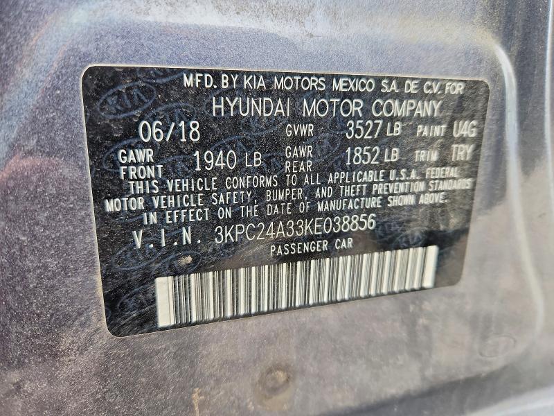 52099356 :رقم المزاد ، 3KPC24A33KE038856 vin ، 2019 Hyundai Accent مزاد بيع