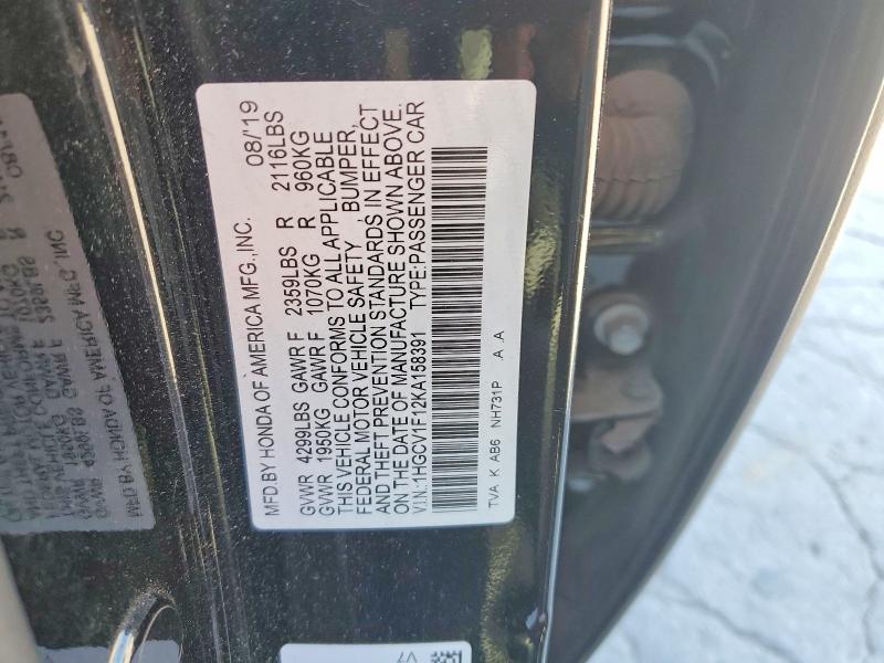 Продажа на аукционе авто 2019 Honda Accord, vin: 1HGCV1F12KA158391, номер лота: 53101756
