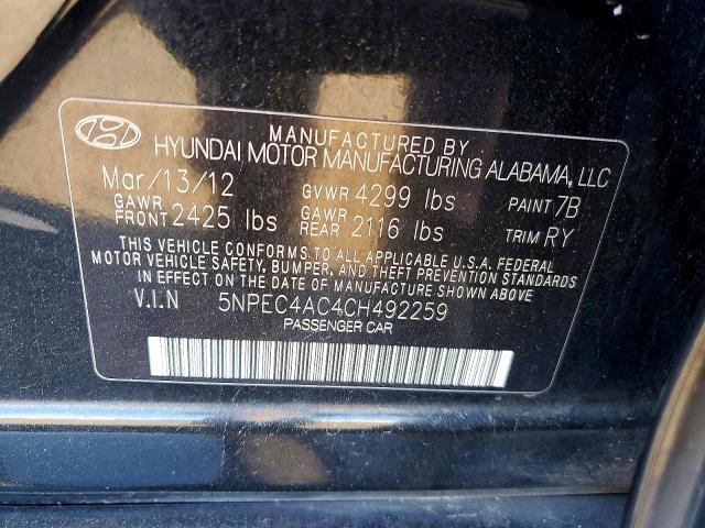 Продаж на аукціоні авто 2012 Hyundai Sonata, vin: 5NPEC4AC4CH492259, номер лоту: 54163086