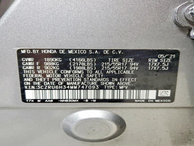 52457726 :رقم المزاد ، 3CZRU6H34MM747093 vin ، 2021 Honda Hr-v مزاد بيع