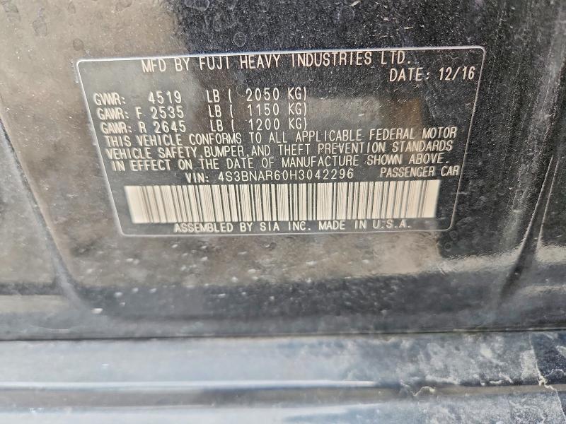 53969066 :رقم المزاد ، 4S3BNAR60H3042296 vin ، 2017 Subaru Legacy مزاد بيع