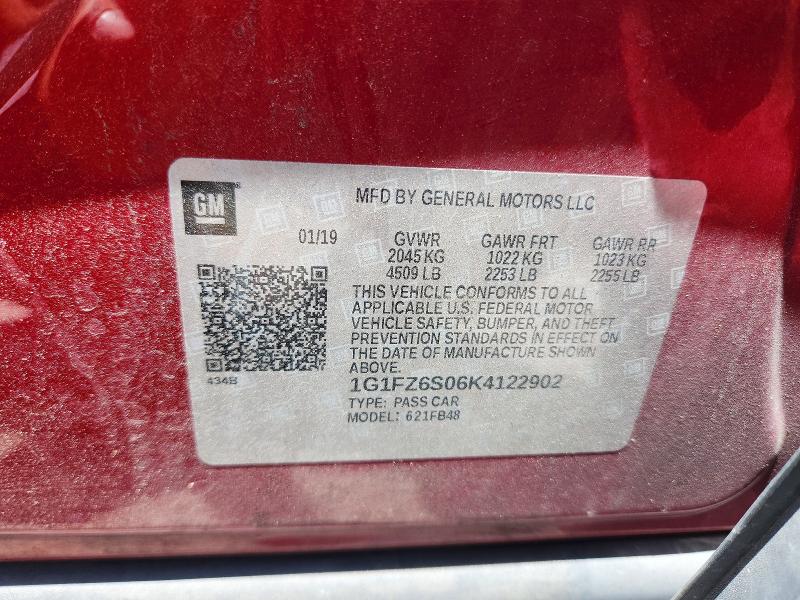 Auction sale of the 2019 Chevrolet Bolt Ev, vin: 1G1FZ6S06K4122902, lot number: 54010126