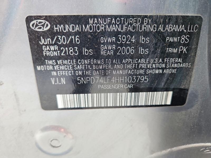 Aukcja sprzedaży 2017 Hyundai Elantra, vin: 5NPD74LF4HH103795, numer aukcji: 52948636