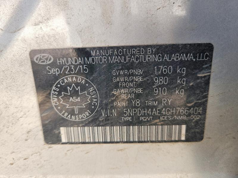 52499776 :رقم المزاد ، 5NPDH4AE4GH766404 vin ، 2016 Hyundai Elantra مزاد بيع