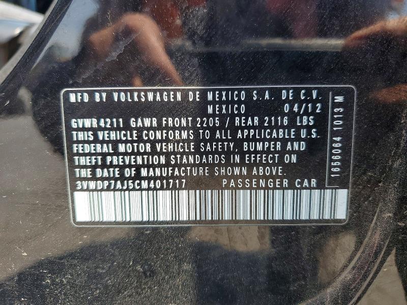53746756 :رقم المزاد ، 3VWDP7AJ5CM401717 vin ، 2012 Volkswagen Jetta مزاد بيع