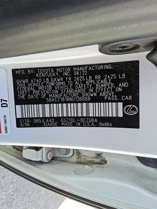 Продаж на аукціоні авто 2022 Lexus Es 350, vin: 58ACZ1B18NU136668, номер лоту: 53362266