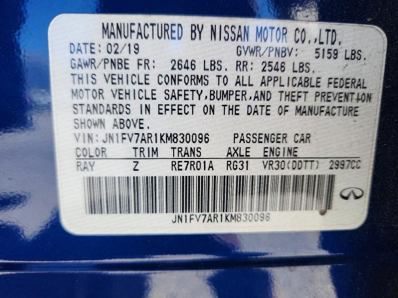 2019 Infiniti Q50 მანქანა იყიდება აუქციონზე, vin: JN1FV7AR1KM830096, აუქციონის ნომერი: 53584566